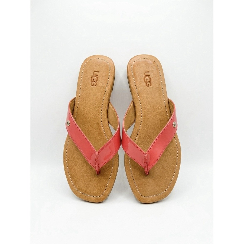 UGG Tuolumne Coral Pink Patent Leather Thong Flip Flop Sandals Women's Size 6